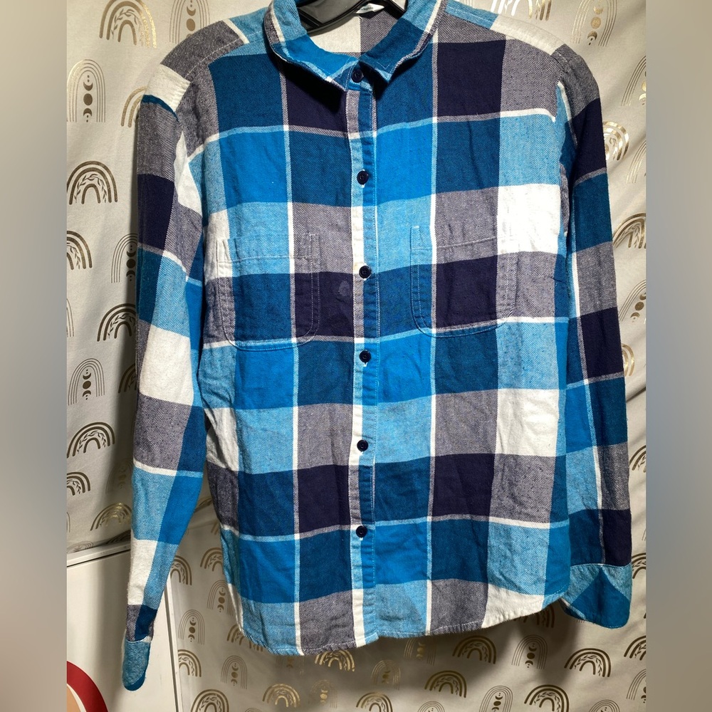 Lee Blue and White Plaid Casual Shirt